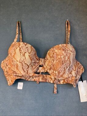 Shade & Shore Snakeskin Print Tie-Front Bikini Top - Rust/Tan NWT Size 34B